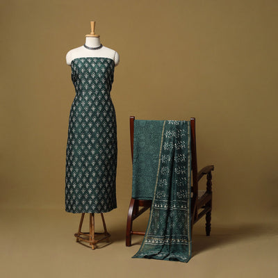 Natural dyed bagru chanderi silk 3pc unstitched dress