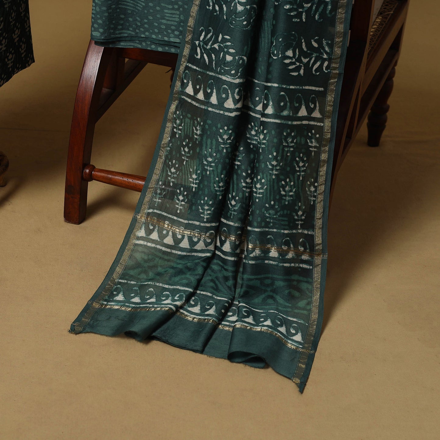 Natural dyed bagru chanderi silk 3pc unstitched dress