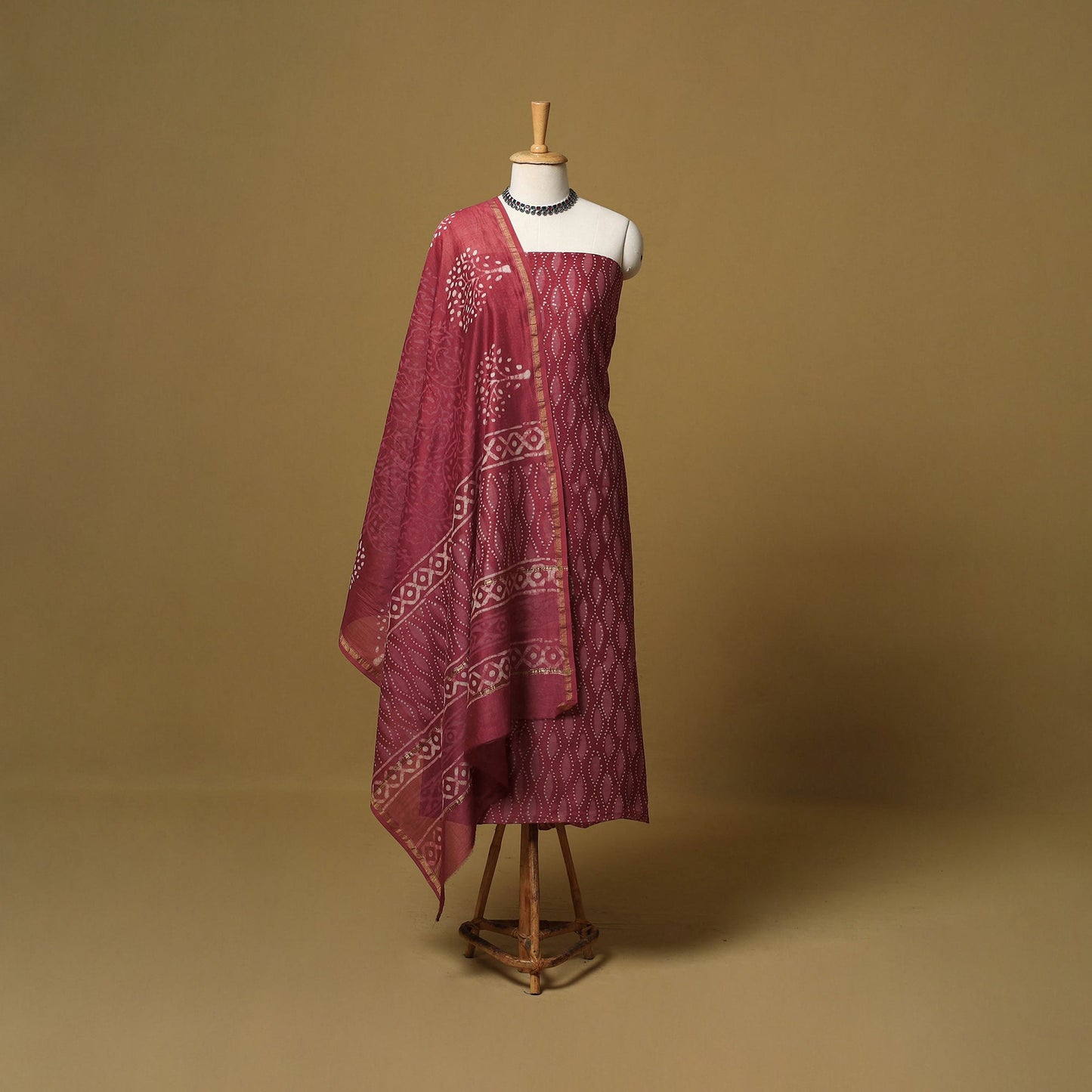 Natural dyed bagru chanderi silk 3pc unstitched dress
