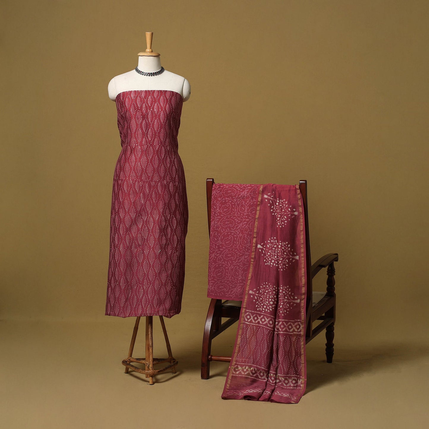 Natural dyed bagru chanderi silk 3pc unstitched dress