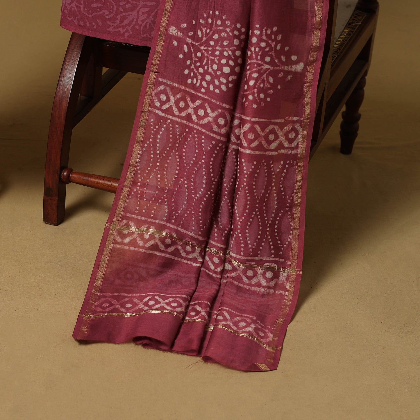 Natural dyed bagru chanderi silk 3pc unstitched dress