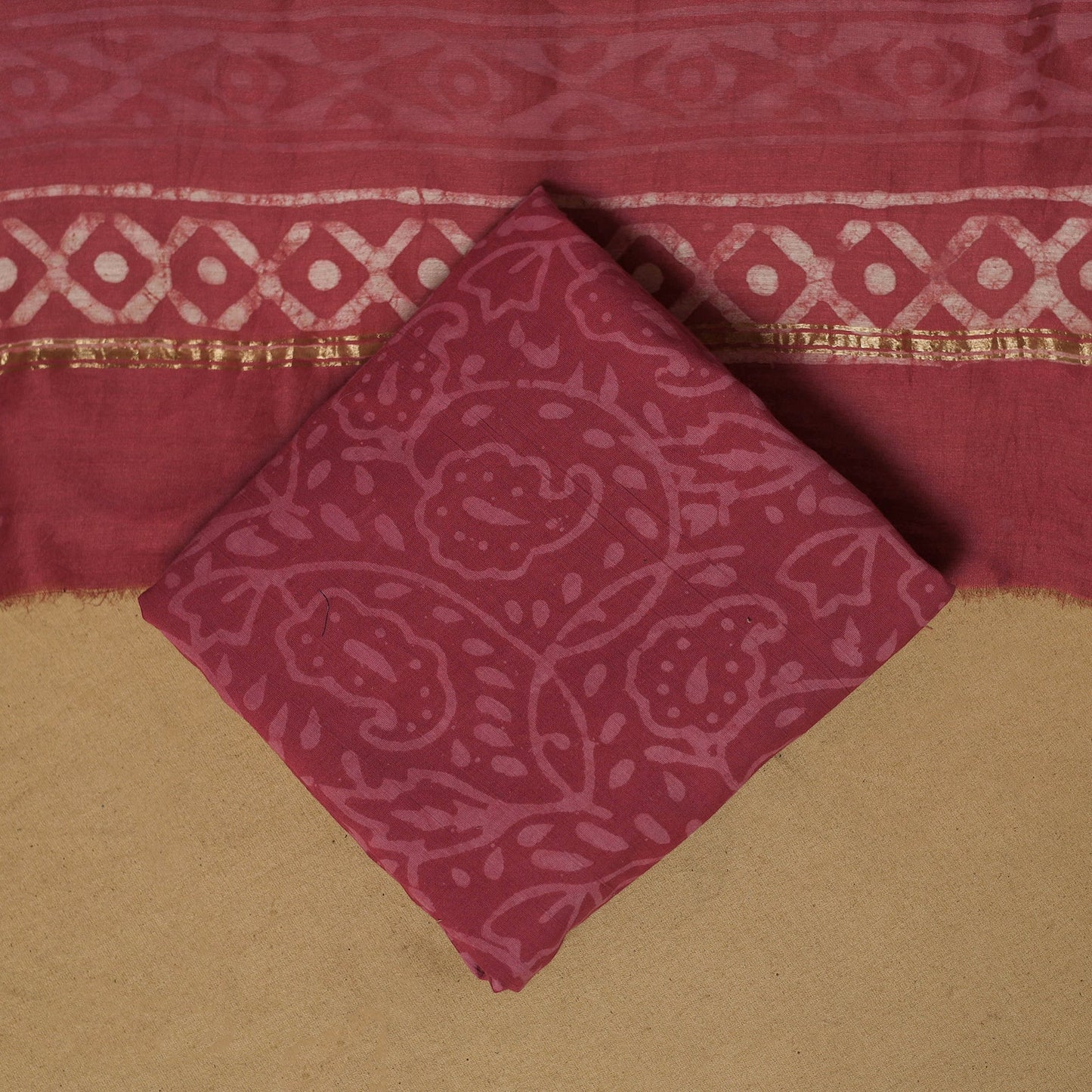 Natural dyed bagru chanderi silk 3pc unstitched dress