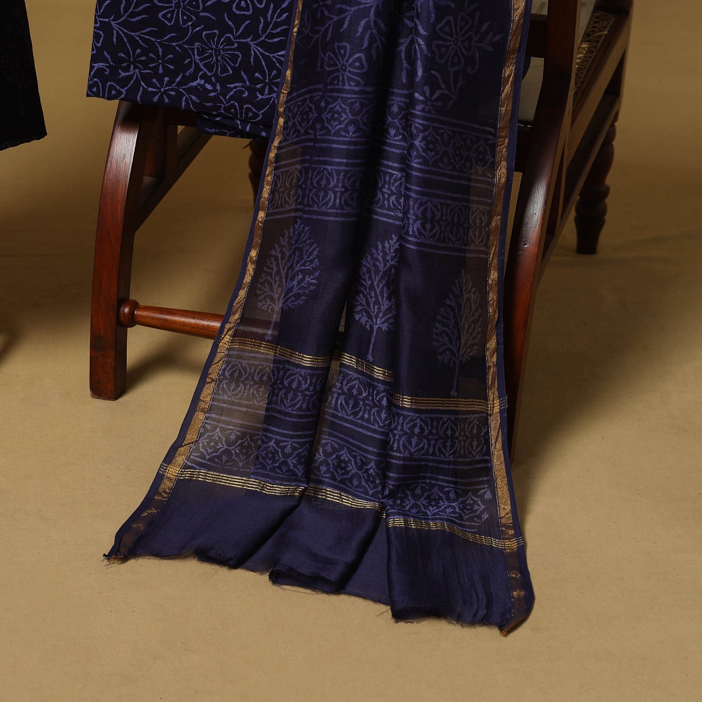 Natural dyed bagru chanderi silk 3pc unstitched dress