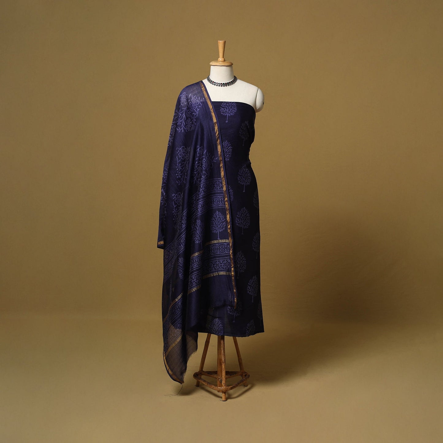 Natural dyed bagru chanderi silk 3pc unstitched dress