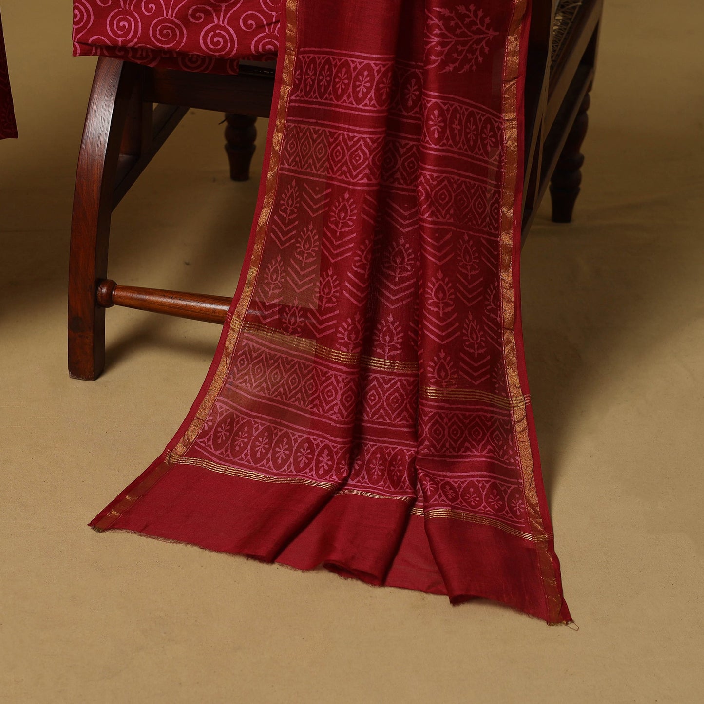 Natural dyed bagru chanderi silk 3pc unstitched dress