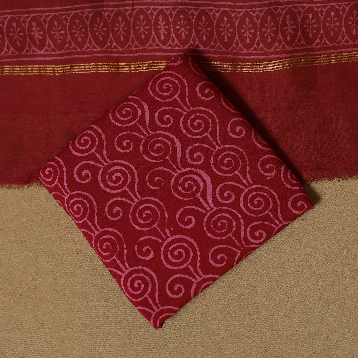 Natural dyed bagru chanderi silk 3pc unstitched dress