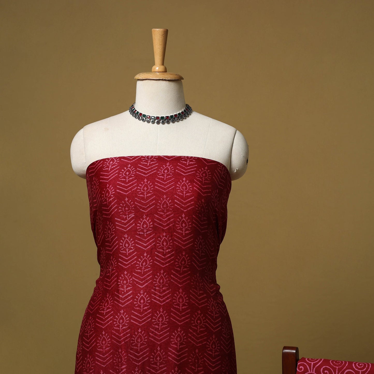 Natural dyed bagru chanderi silk 3pc unstitched dress