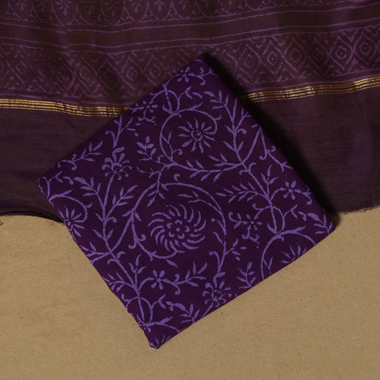 Natural dyed bagru chanderi silk 3pc unstitched dress