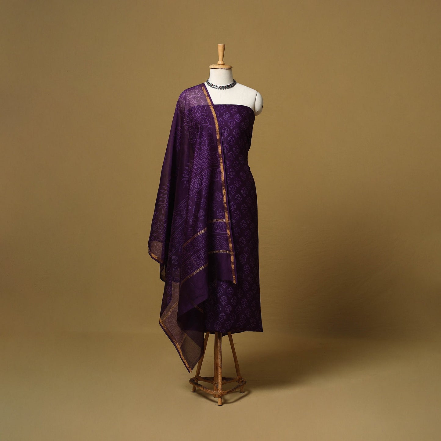 Natural dyed bagru chanderi silk 3pc unstitched dress