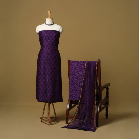 Natural dyed bagru chanderi silk 3pc unstitched dress