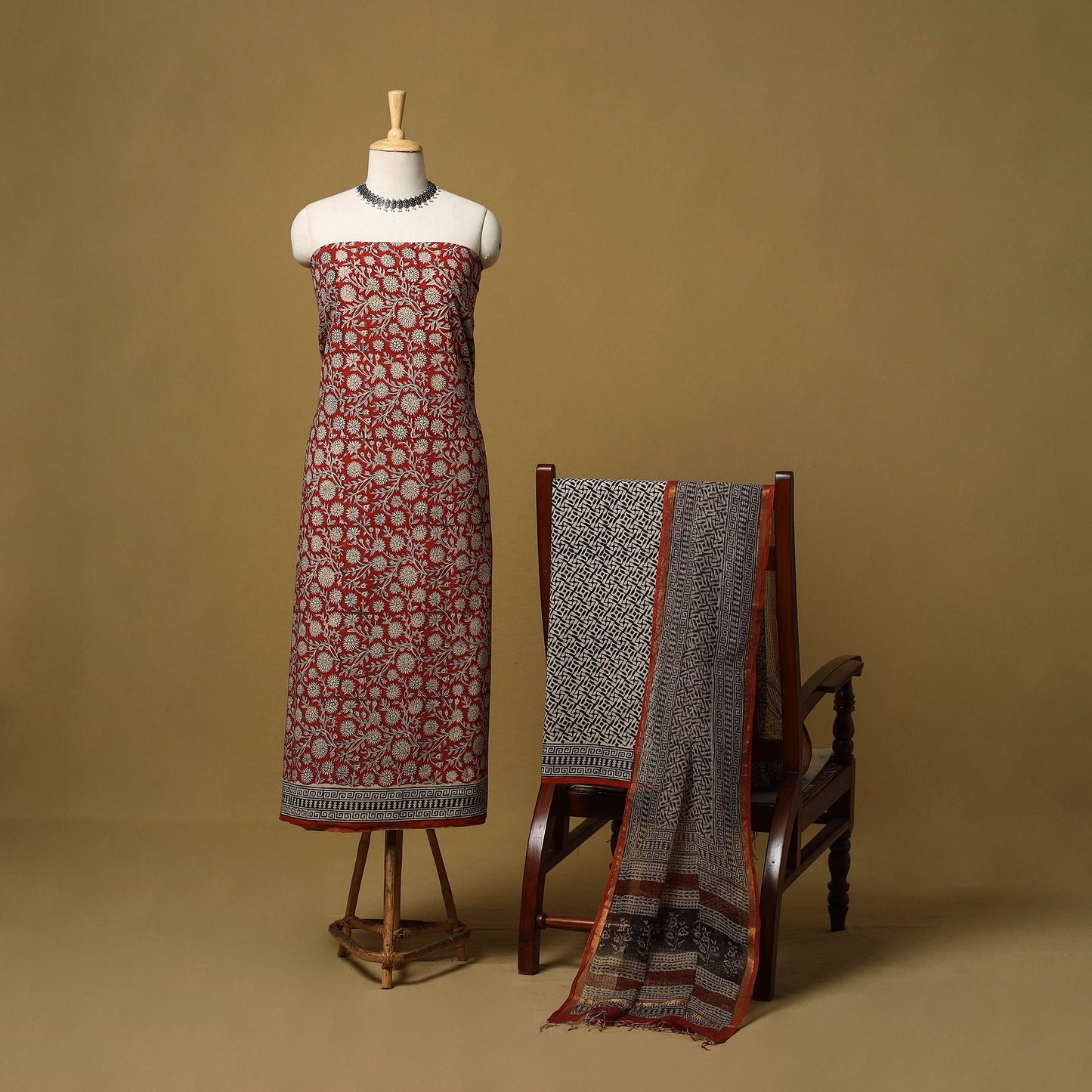 Natural dyed bagru cotton 3pc unstitched dress material 01