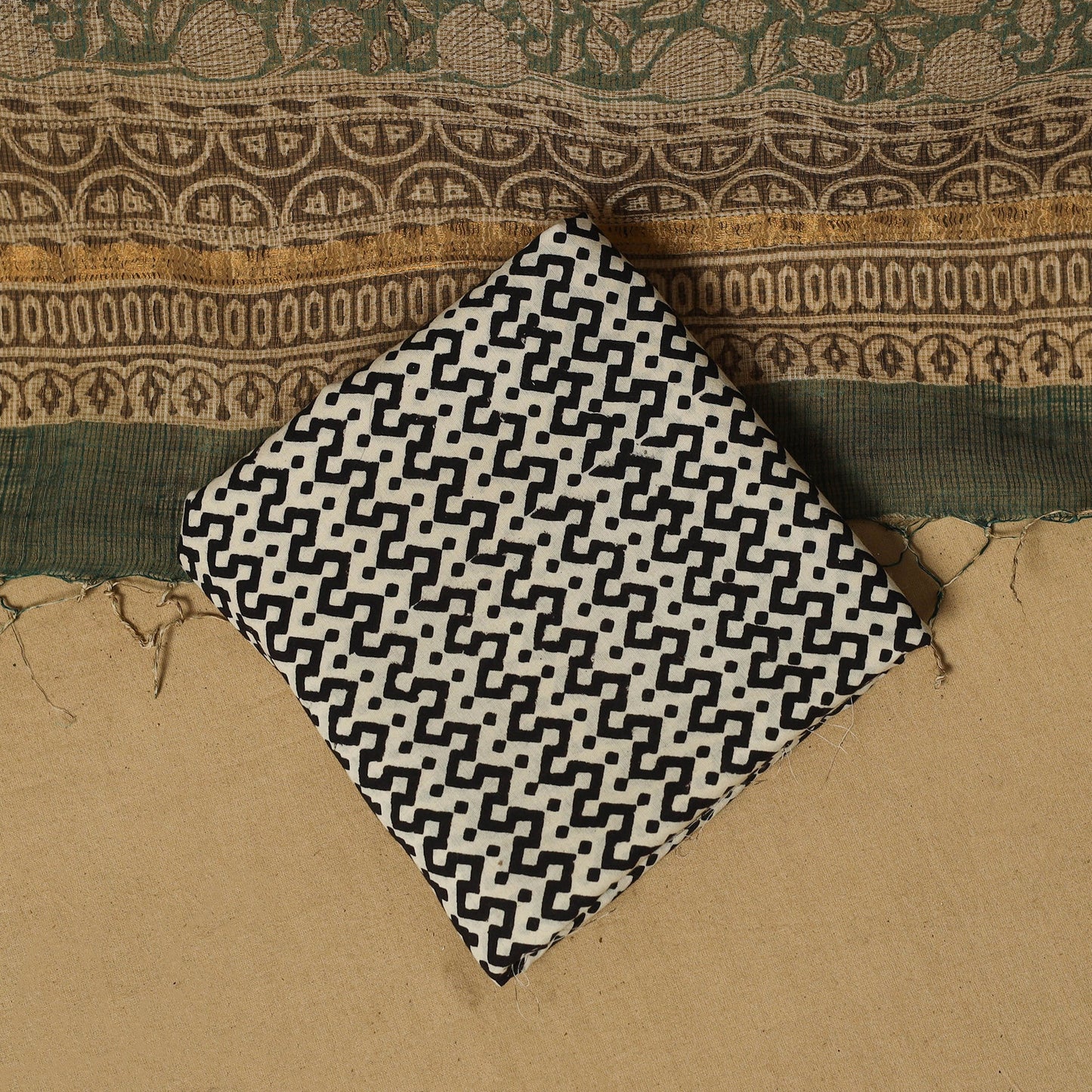 Natural dyed bagru cotton 3pc unstitched dress material 03