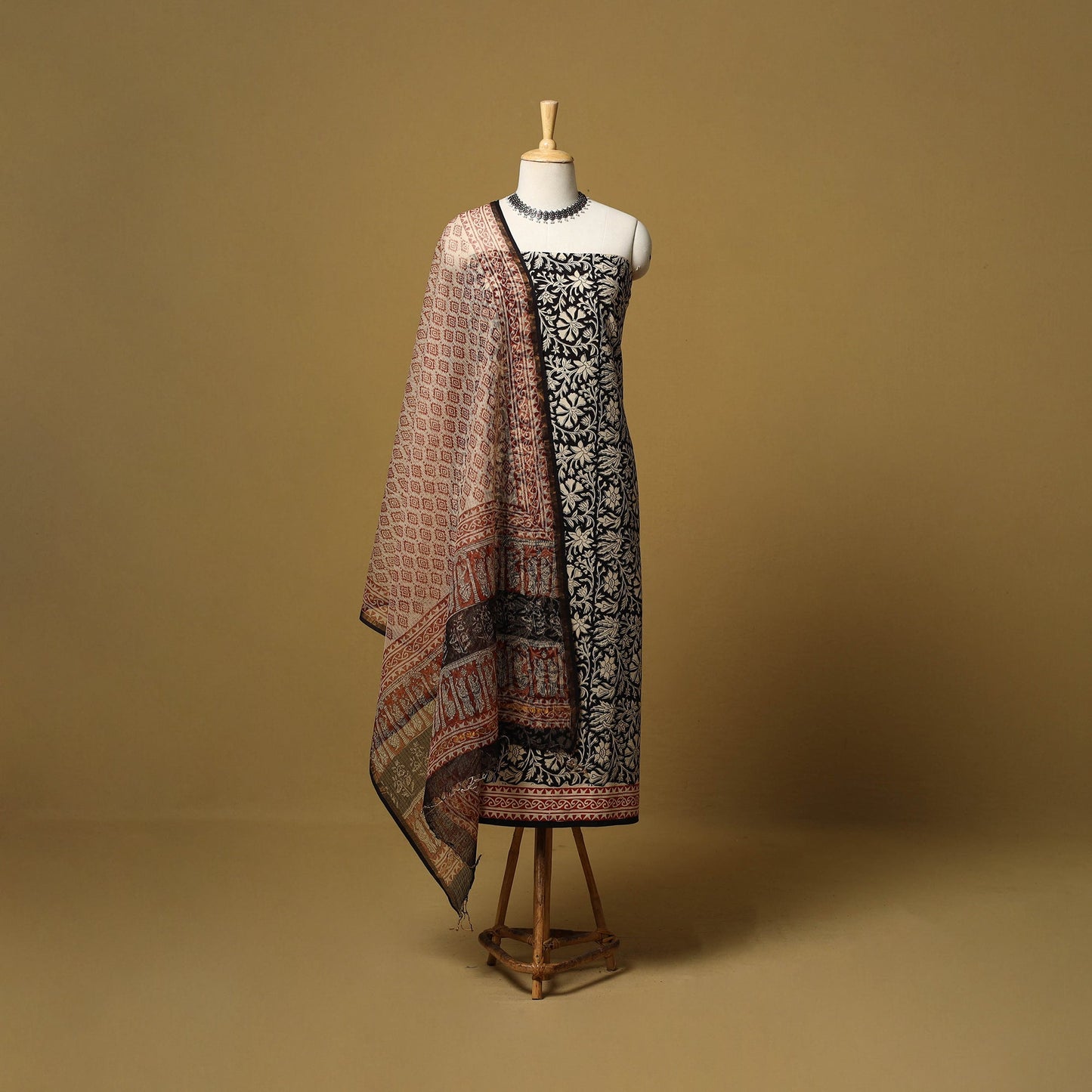 Natural dyed bagru cotton 3pc unstitched dress material 06