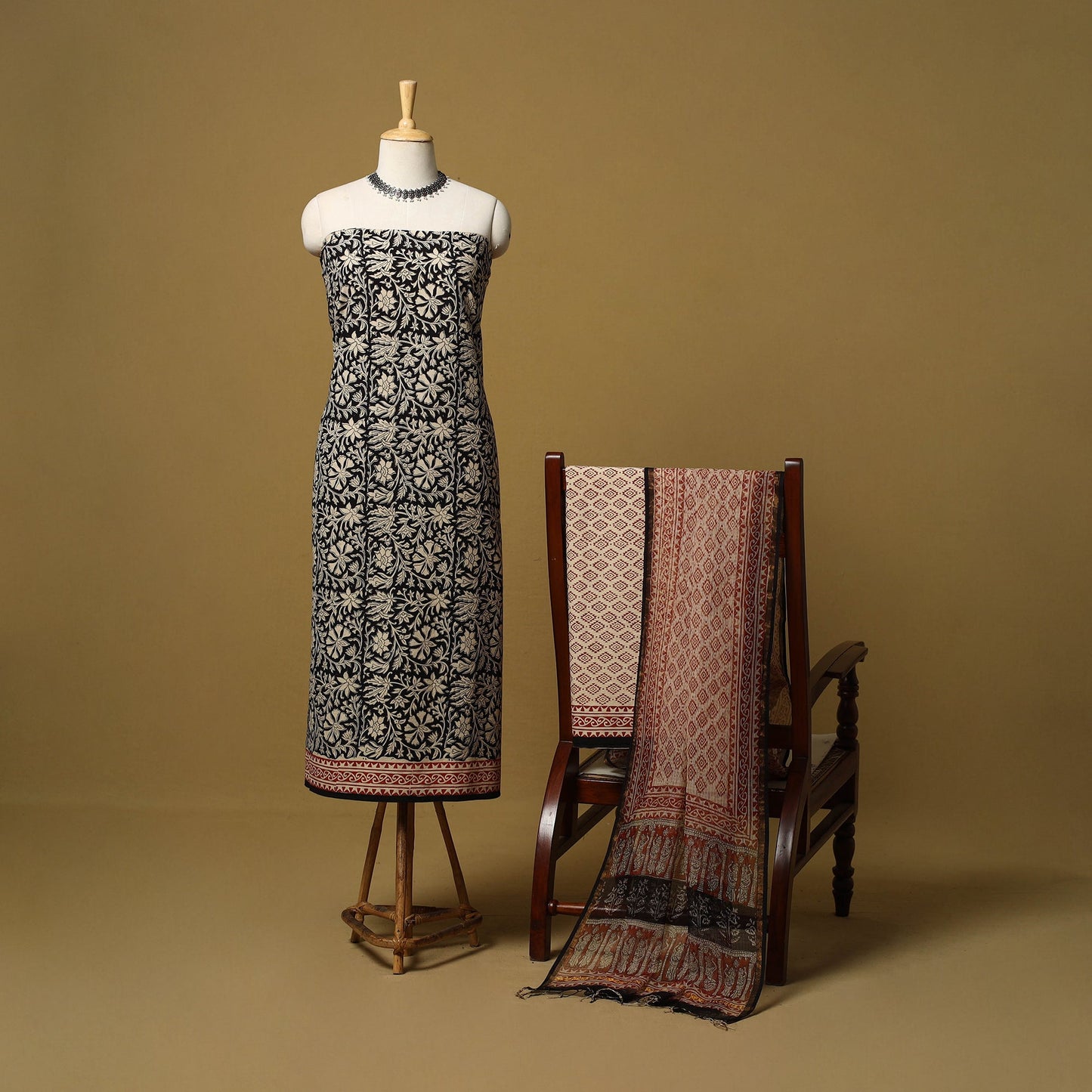 Natural dyed bagru cotton 3pc unstitched dress material 06