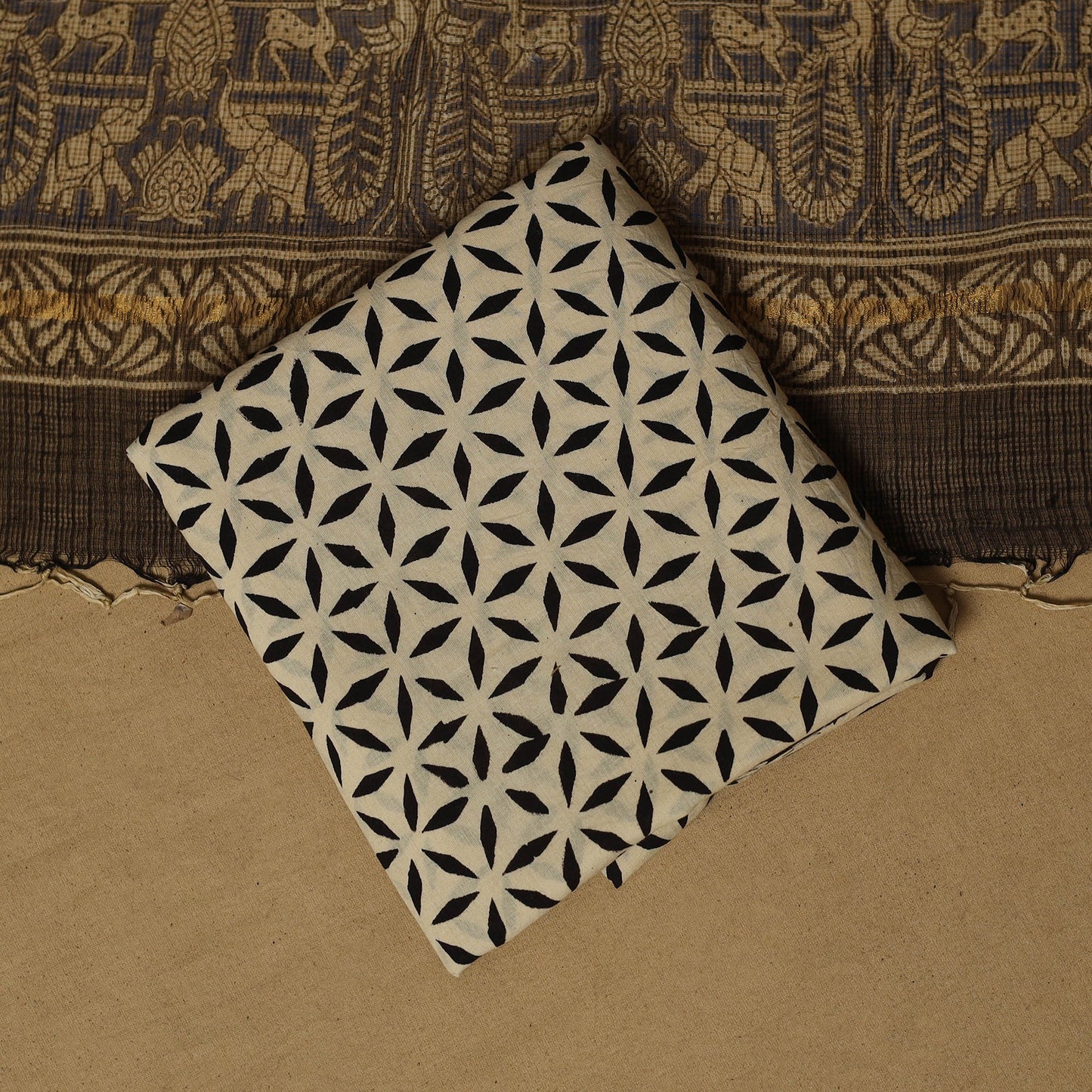 Natural dyed bagru cotton 3pc unstitched dress material 07