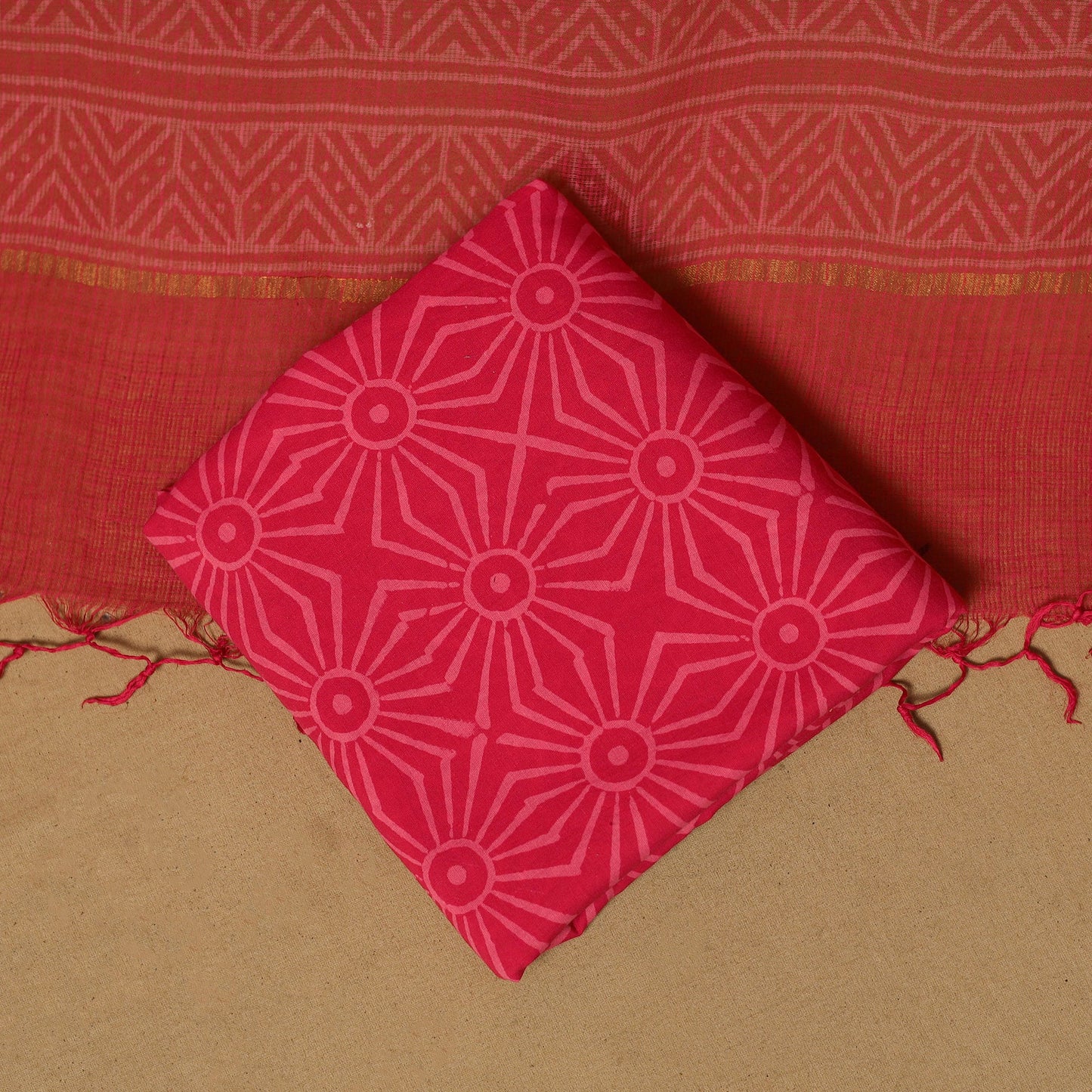 Natural dyed bagru cotton 3pc unstitched dress material 08