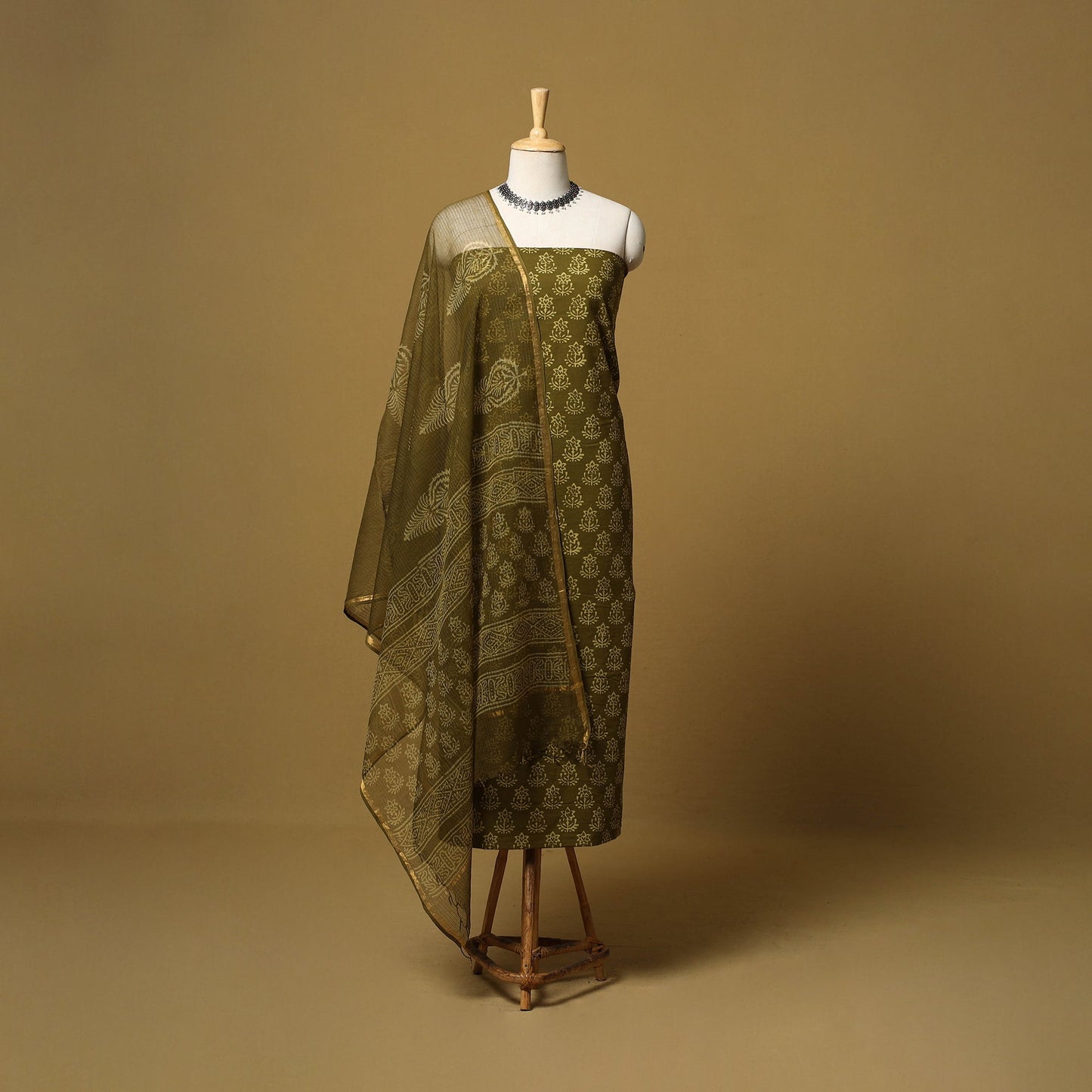 Natural dyed bagru cotton 3pc unstitched dress material 09