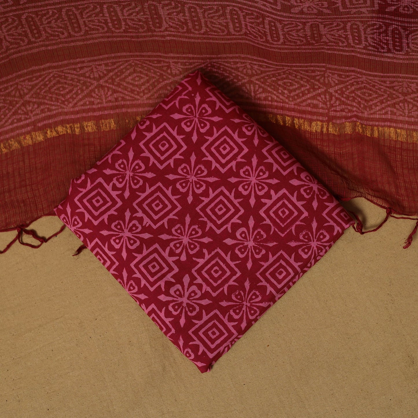 Natural dyed bagru cotton 3pc unstitched dress material 11