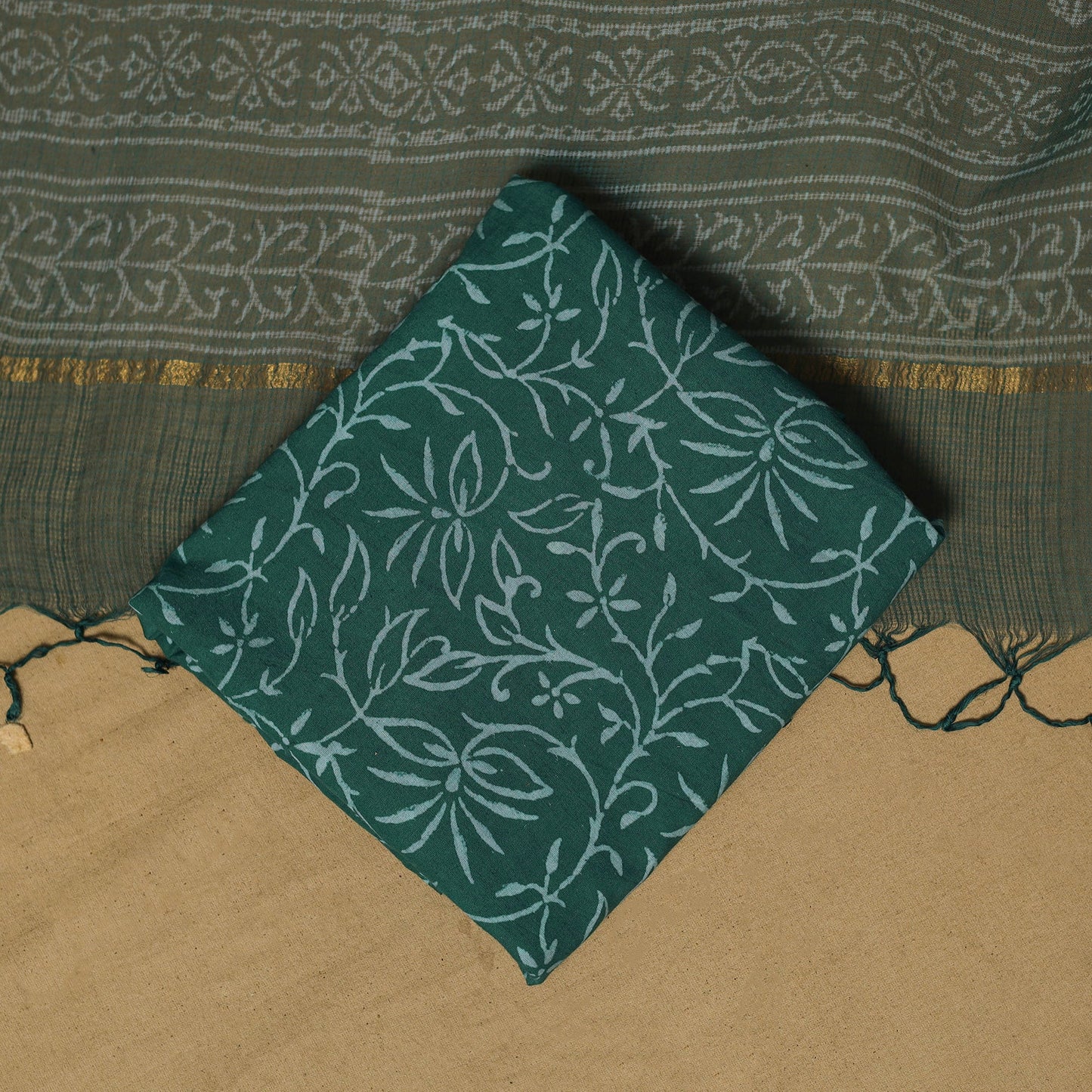 Natural dyed bagru cotton 3pc unstitched dress material 12