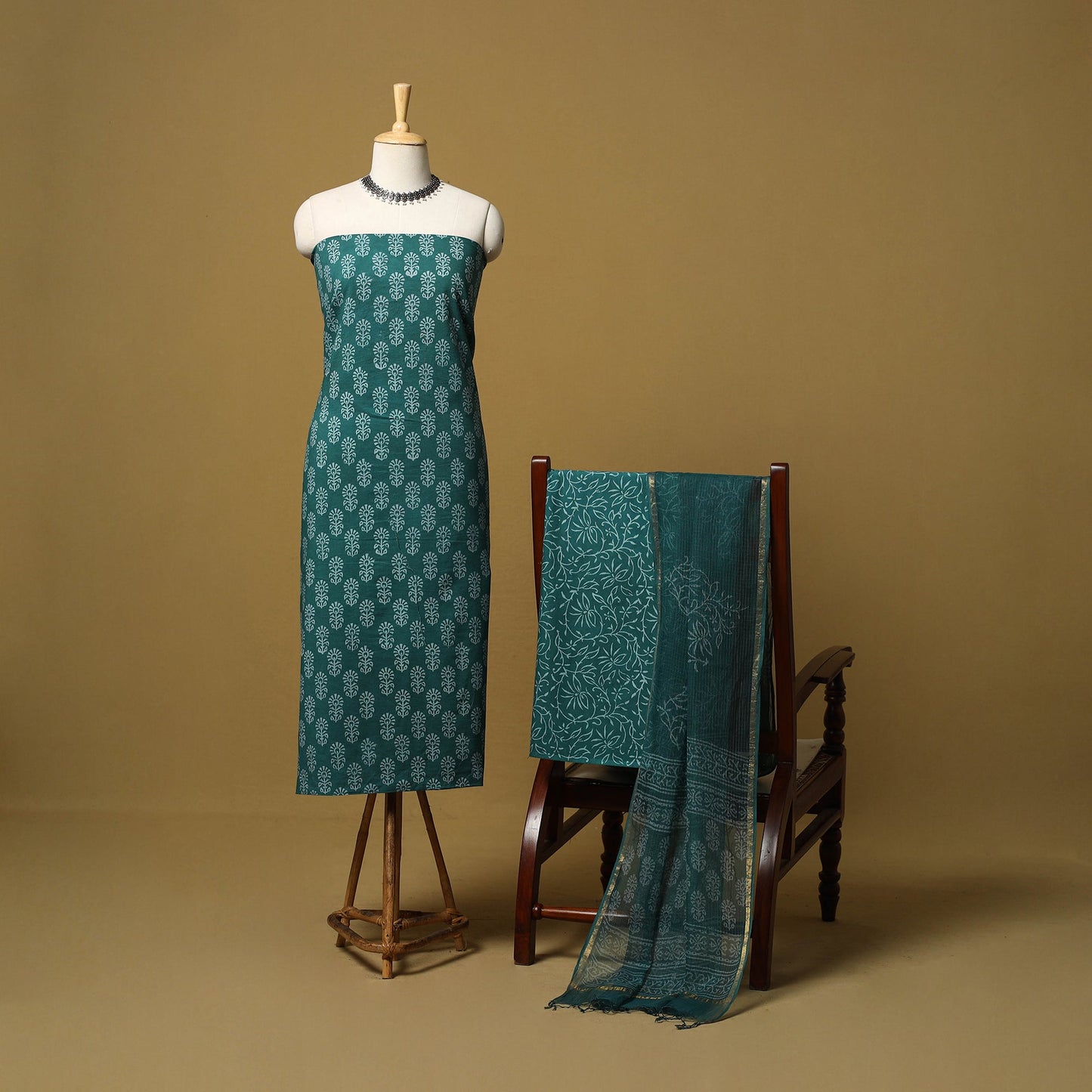 Natural dyed bagru cotton 3pc unstitched dress material 12