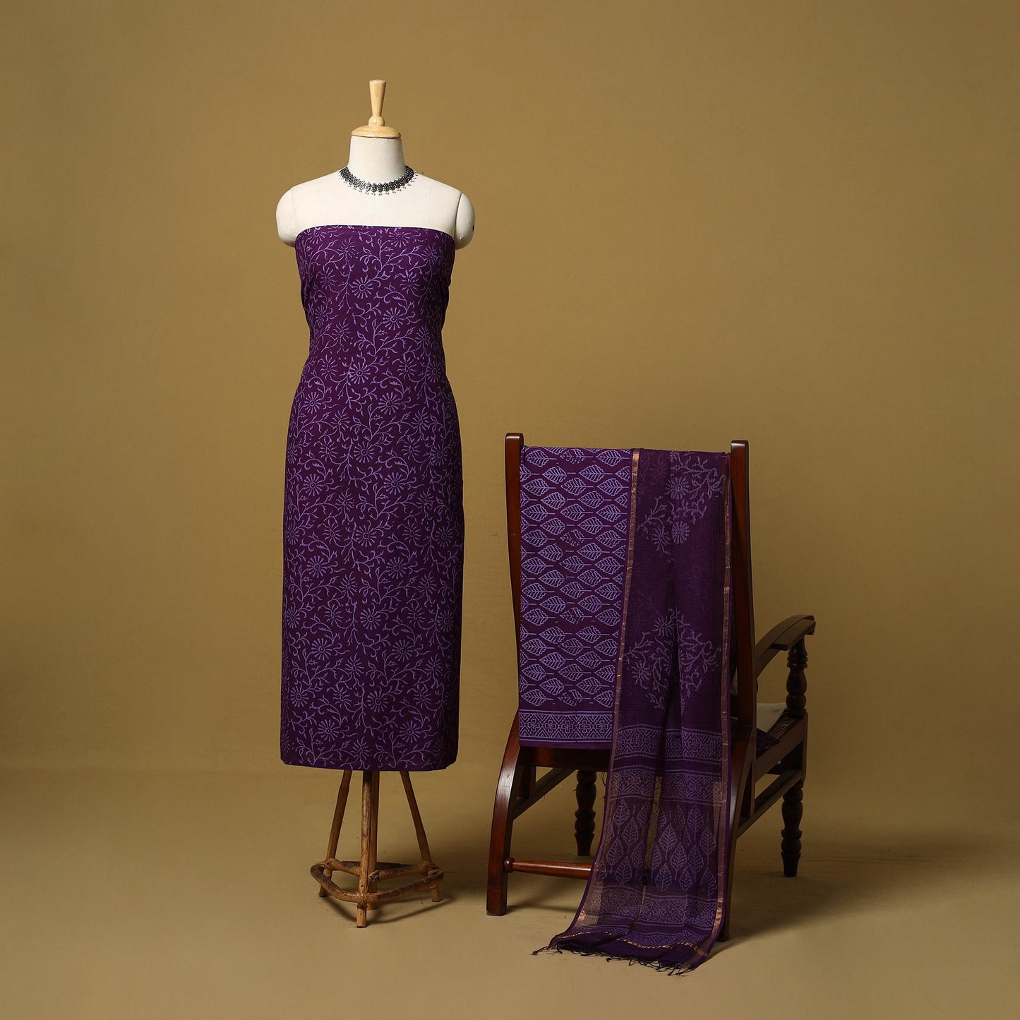 Natural dyed bagru cotton 3pc unstitched dress material 15