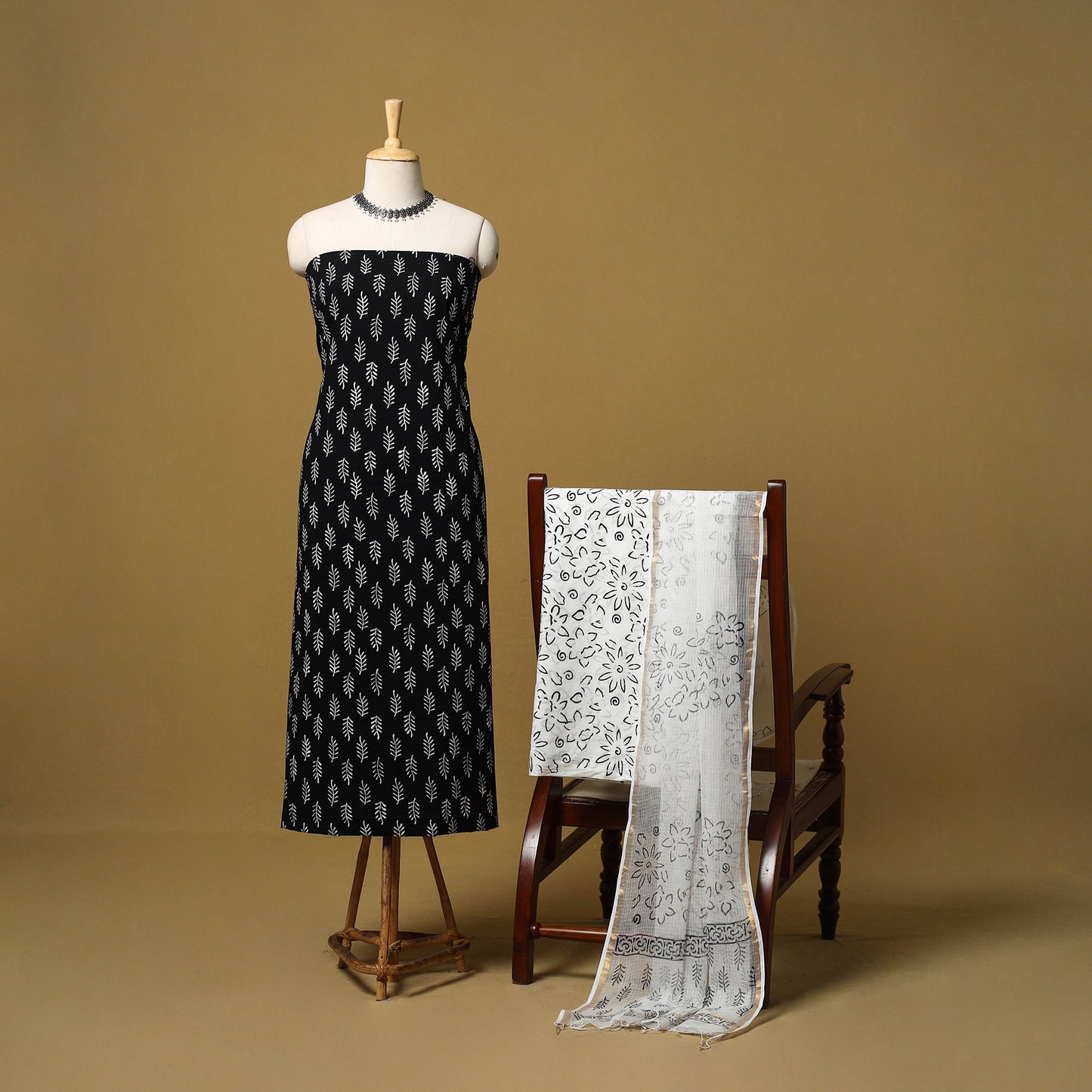 Natural dyed bagru cotton 3pc unstitched dress material 17