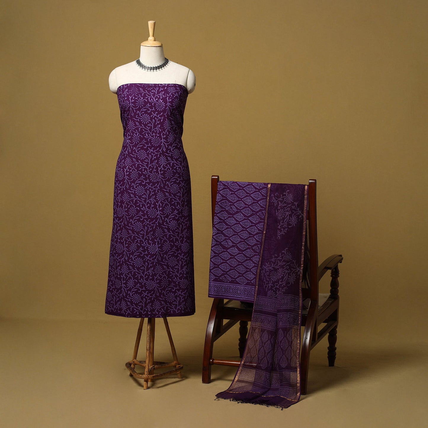 Natural dyed bagru cotton 3pc unstitched dress material 18