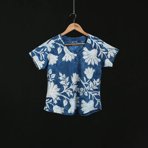 Natural dyed bindaas block art printed cotton v neck