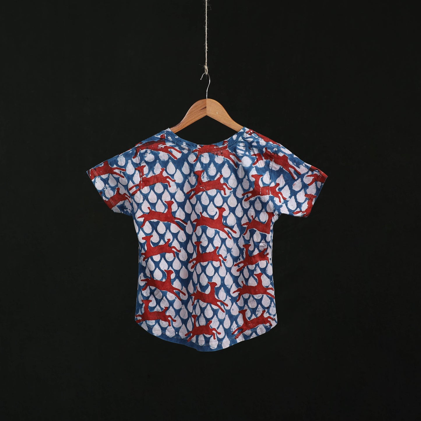 Natural dyed bindaas block art printed cotton v neck