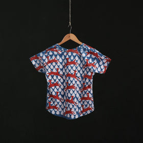 Natural dyed bindaas block art printed cotton v neck