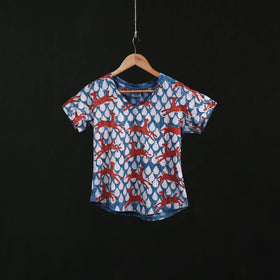 Natural dyed bindaas block art printed cotton v neck