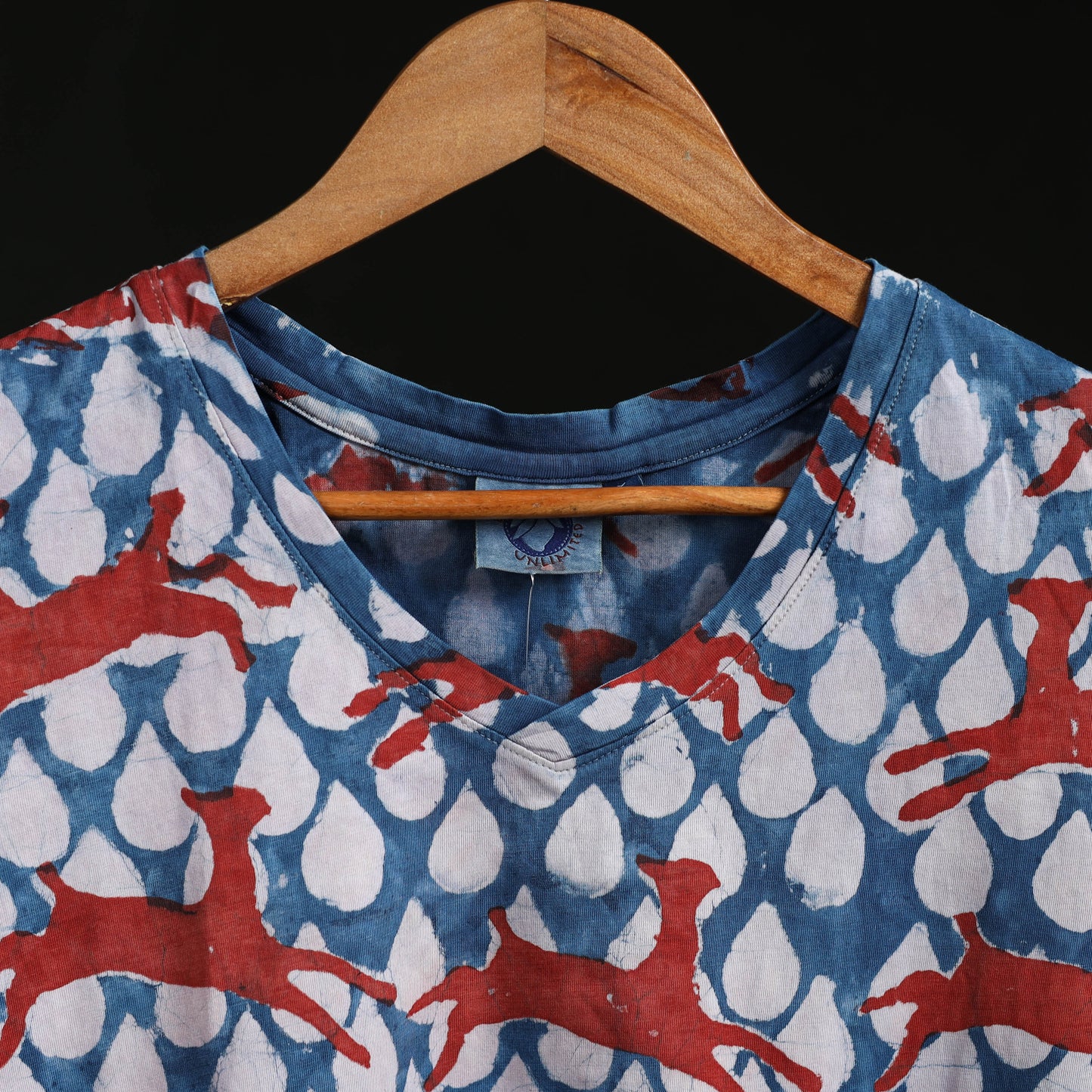 Natural dyed bindaas block art printed cotton v neck