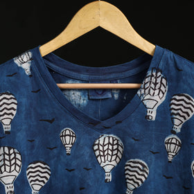 Natural dyed bindaas block art printed cotton v neck