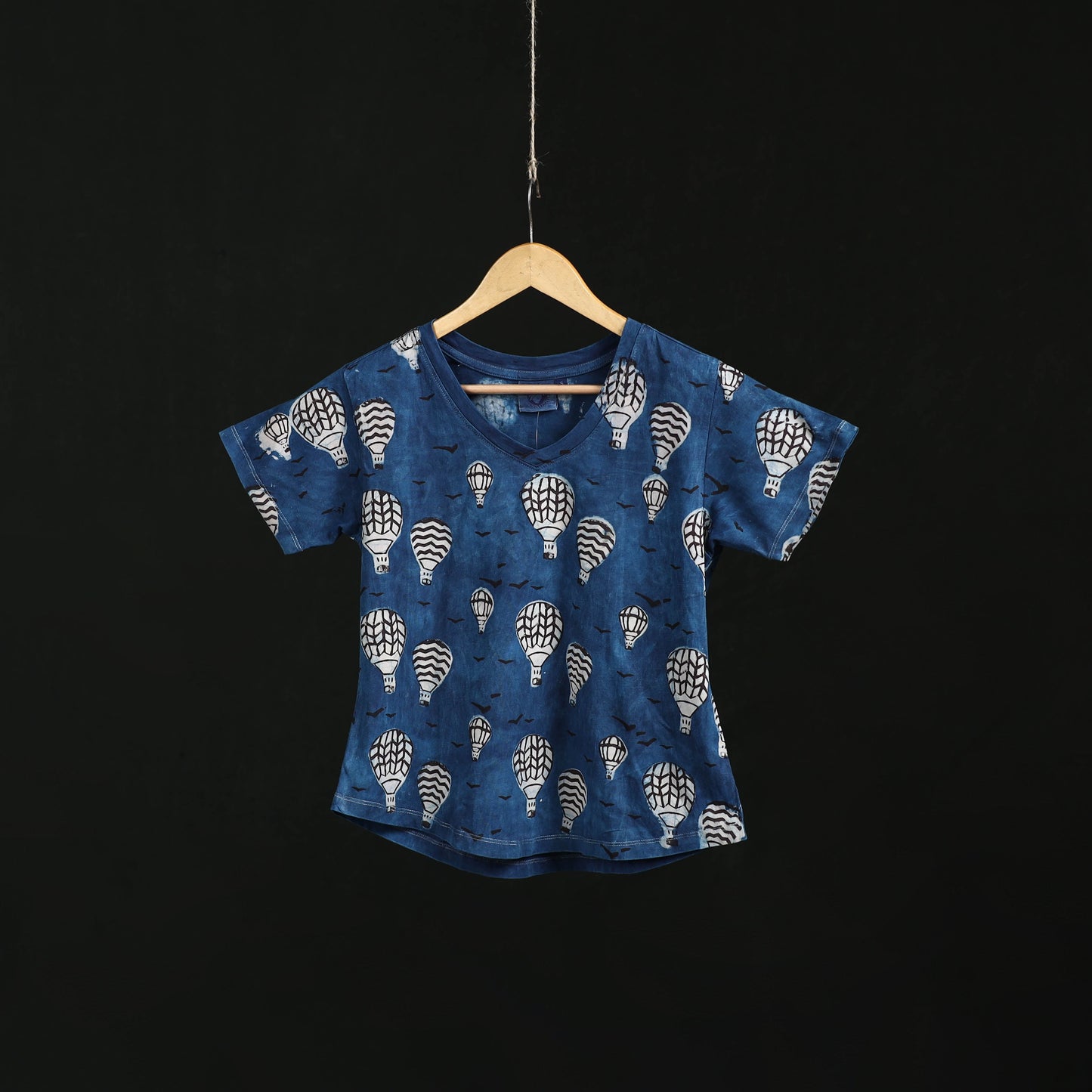 Natural dyed bindaas block art printed cotton v neck