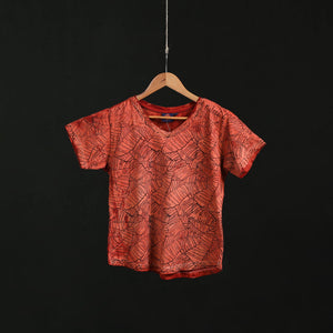 Natural dyed bindaas block art printed cotton v neck