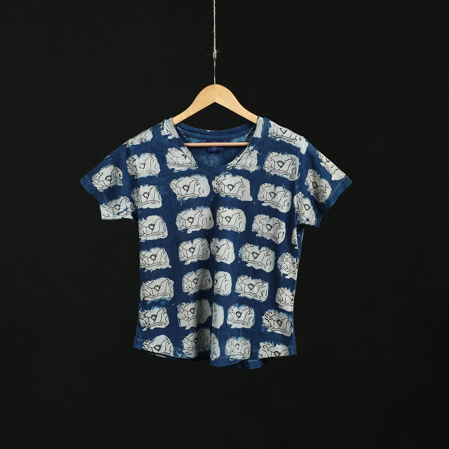 Natural dyed bindaas block art printed cotton v neck
