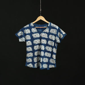 Natural dyed bindaas block art printed cotton v neck