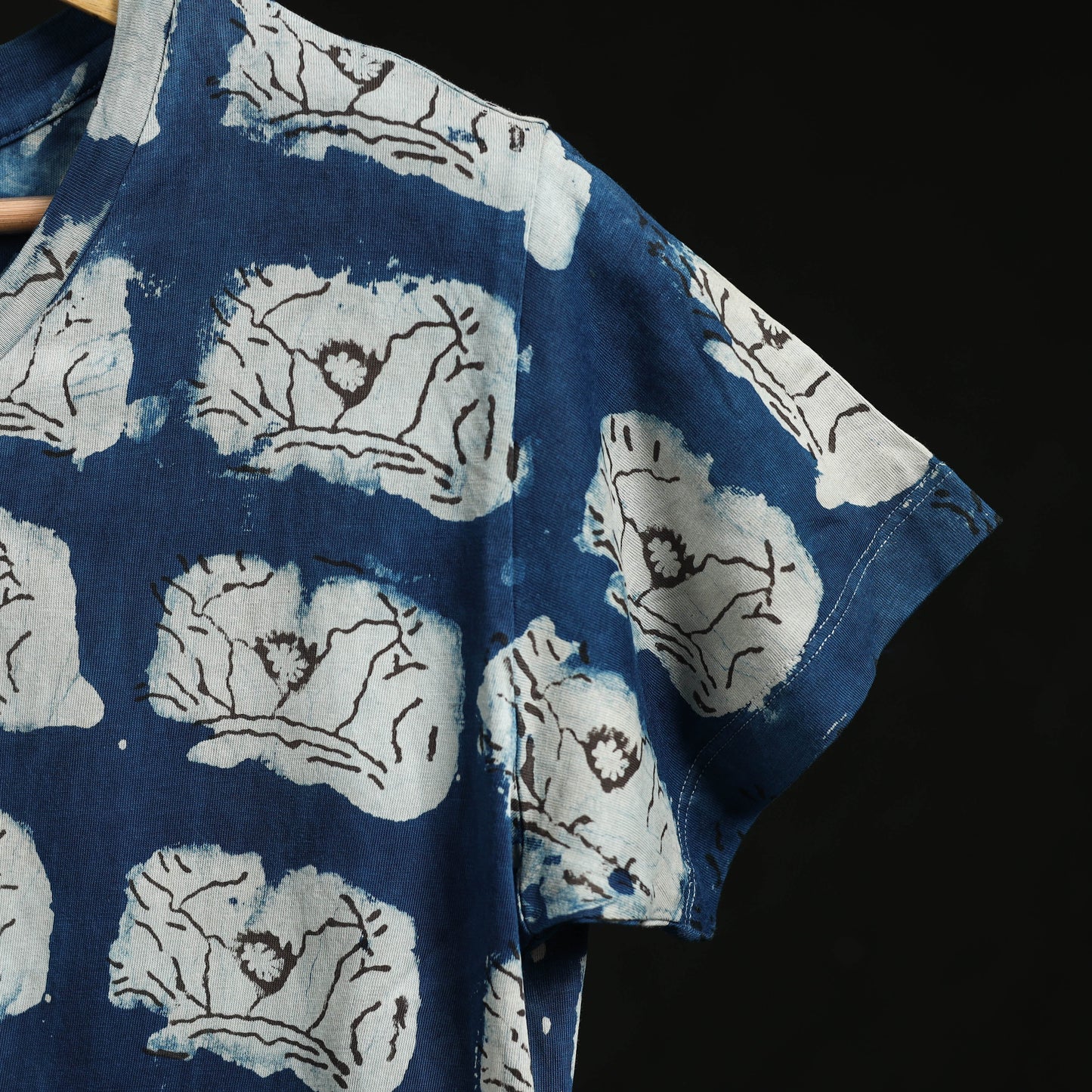Natural dyed bindaas block art printed cotton v neck
