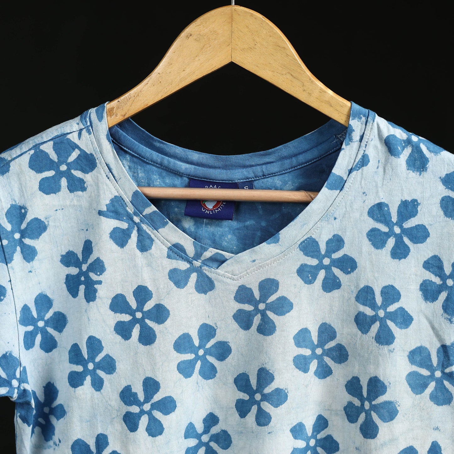 Natural dyed bindaas block art printed cotton v neck