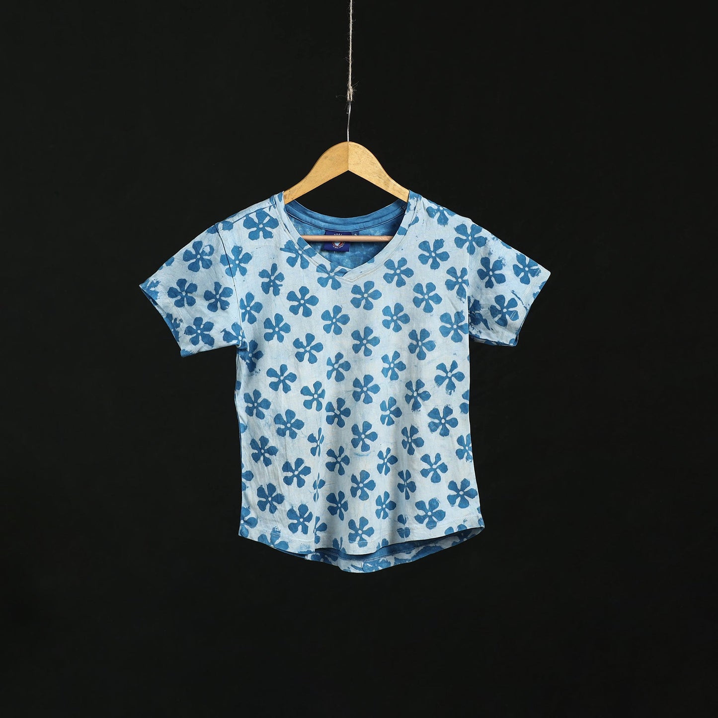 Natural dyed bindaas block art printed cotton v neck