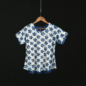 Natural dyed bindaas block art printed cotton v neck