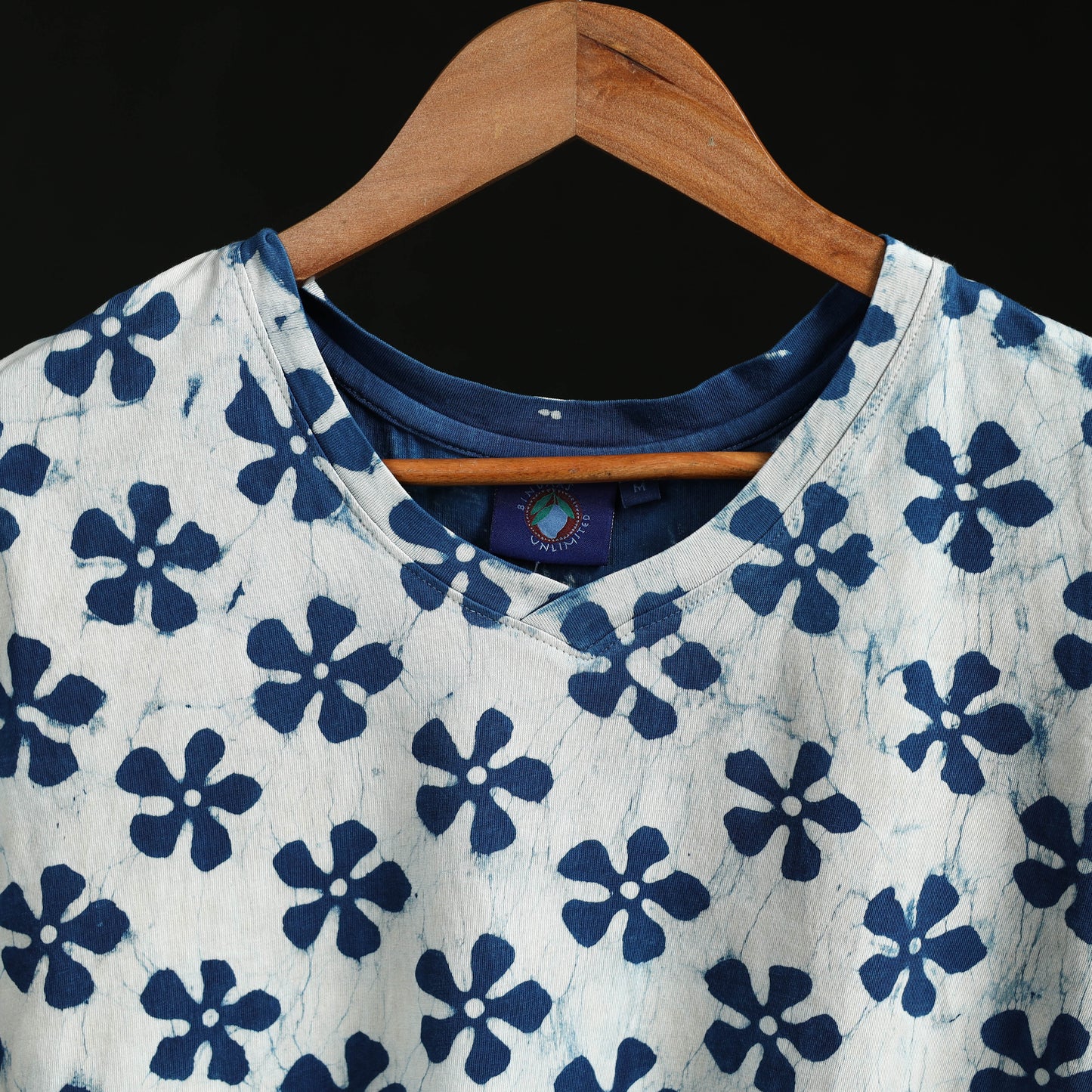 Natural dyed bindaas block art printed cotton v neck