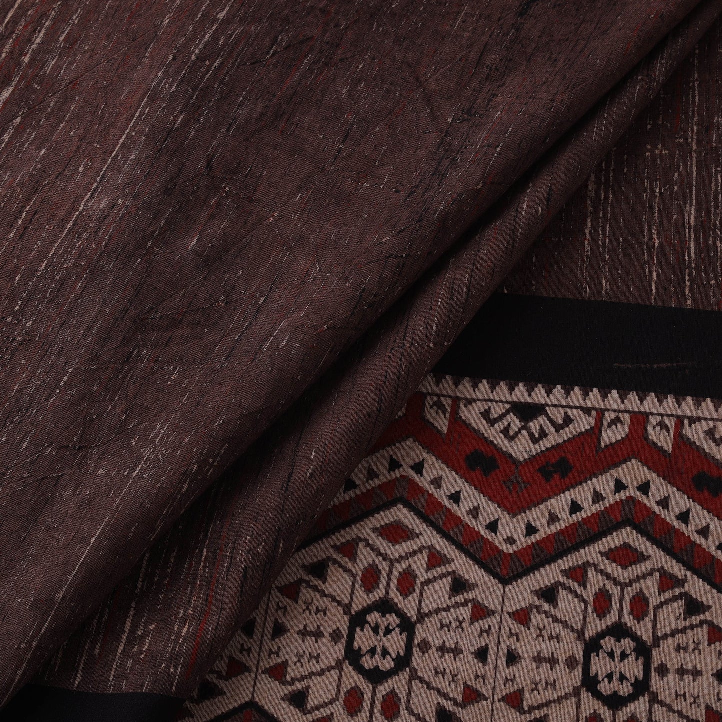 Natural dyed brush design cotton fabric 01 - handcrafted