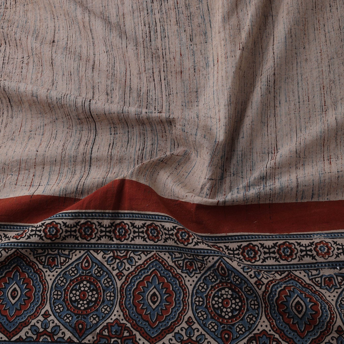 Natural dyed brush design cotton fabric 02 - handcrafted