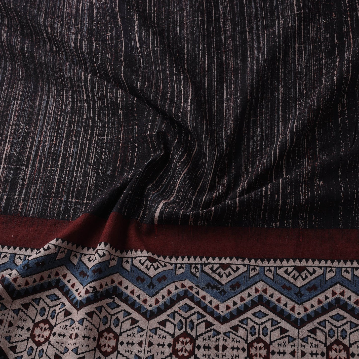 Natural dyed brush design cotton fabric 05 - handcrafted