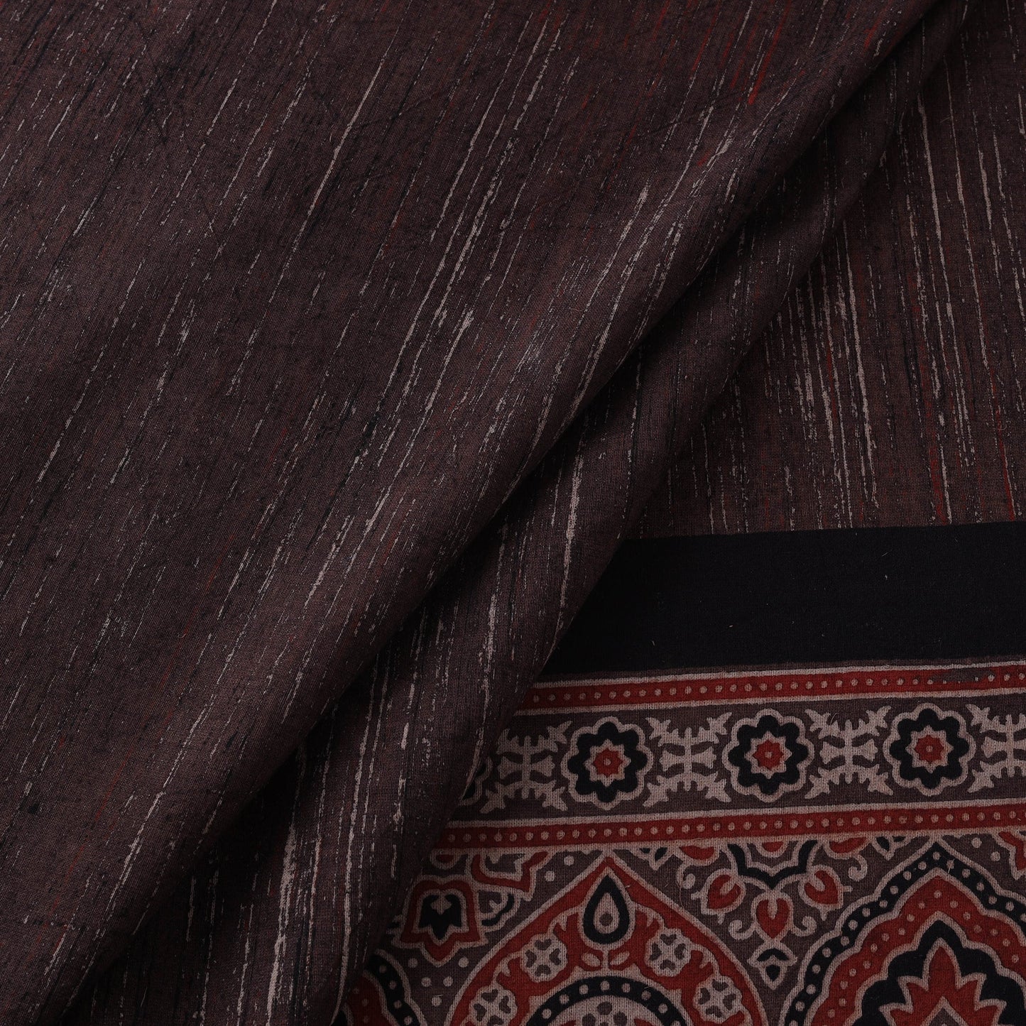 Natural dyed brush design cotton fabric 06 - handcrafted