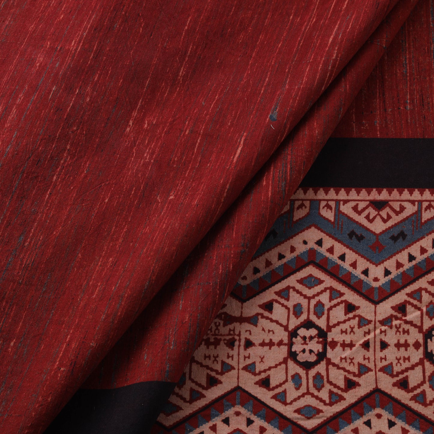 Natural dyed brush design cotton fabric 09 - handcrafted