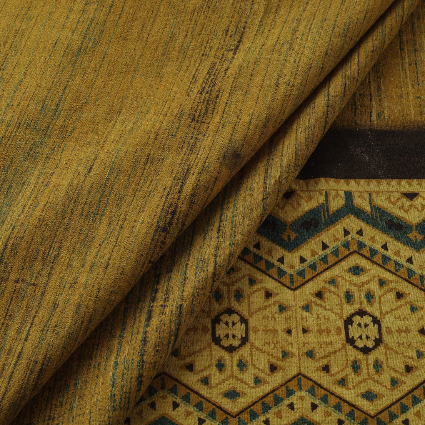 Natural dyed brush design cotton fabric 10 - handcrafted