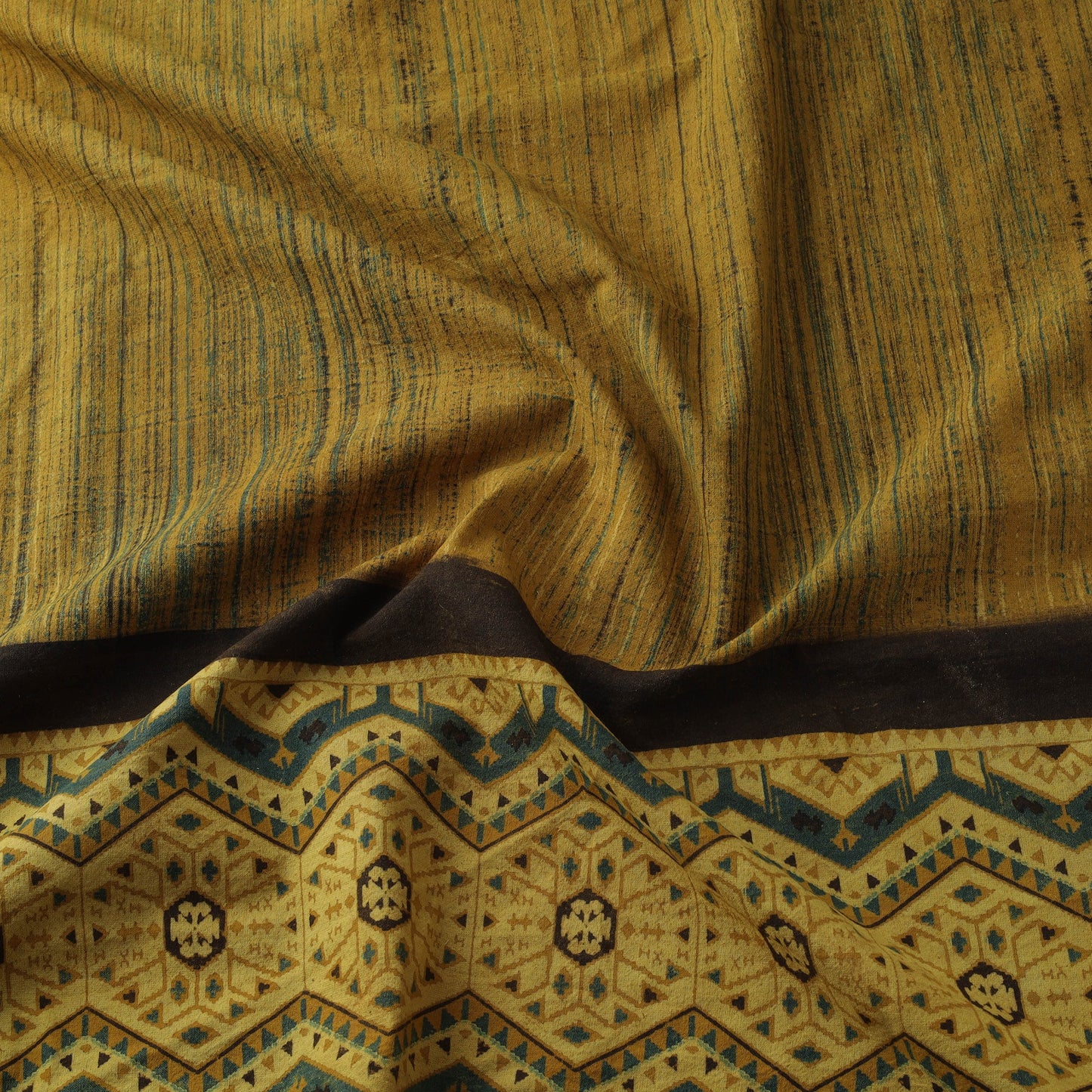 Natural dyed brush design cotton fabric 10 - handcrafted