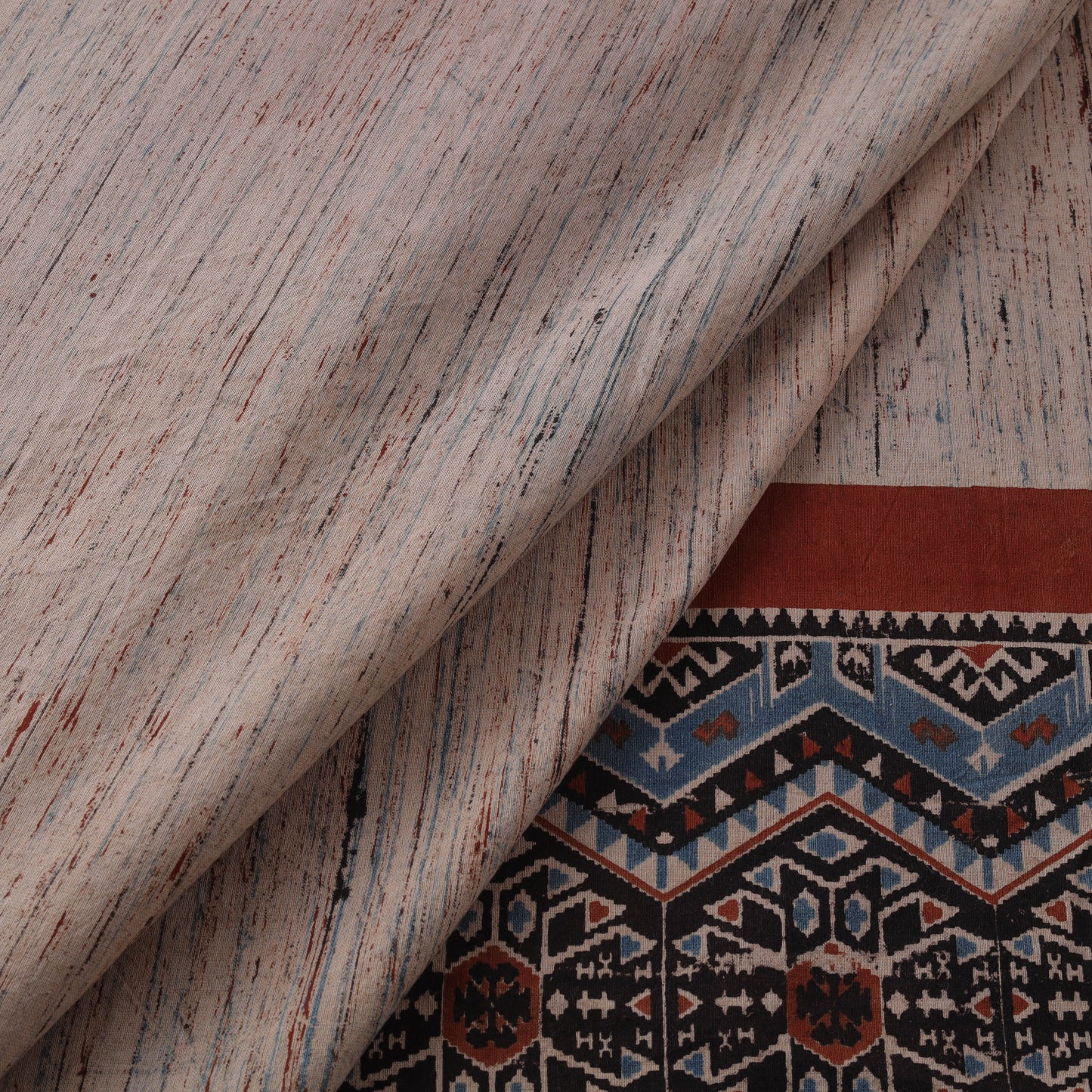 Natural dyed brush design cotton fabric 13 - handcrafted